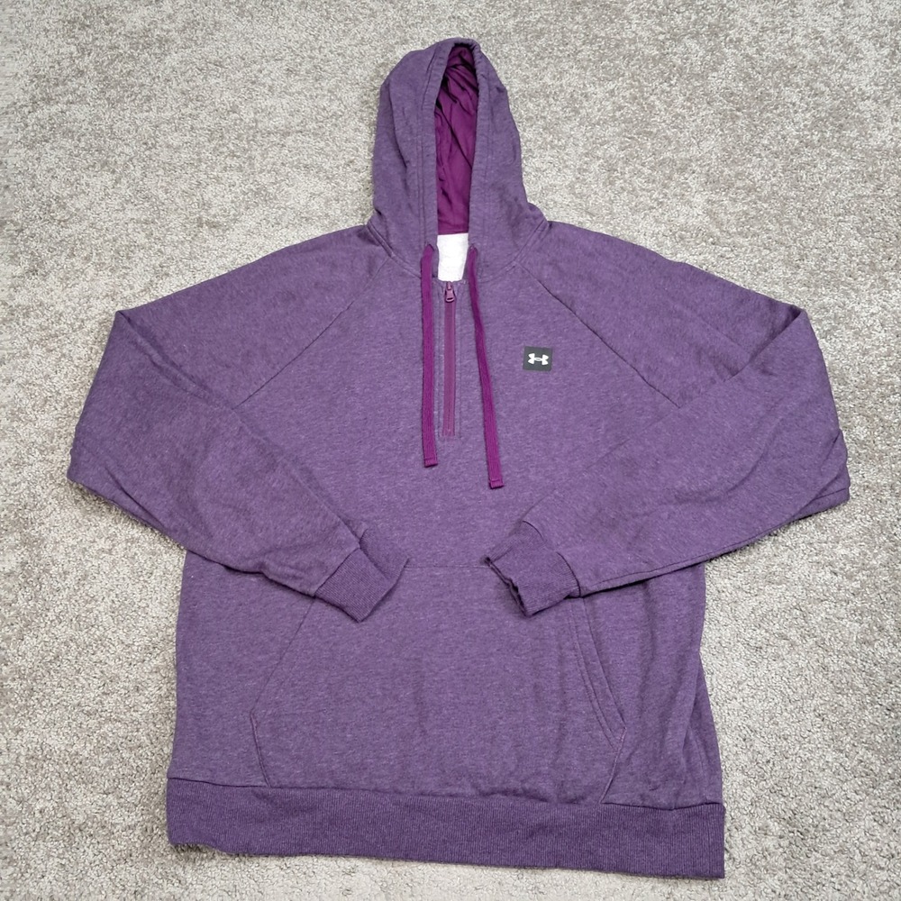 Under Armour Womens Purple Heather 1/4‎ Zip Fleece Hoodie Loose Fit Large
